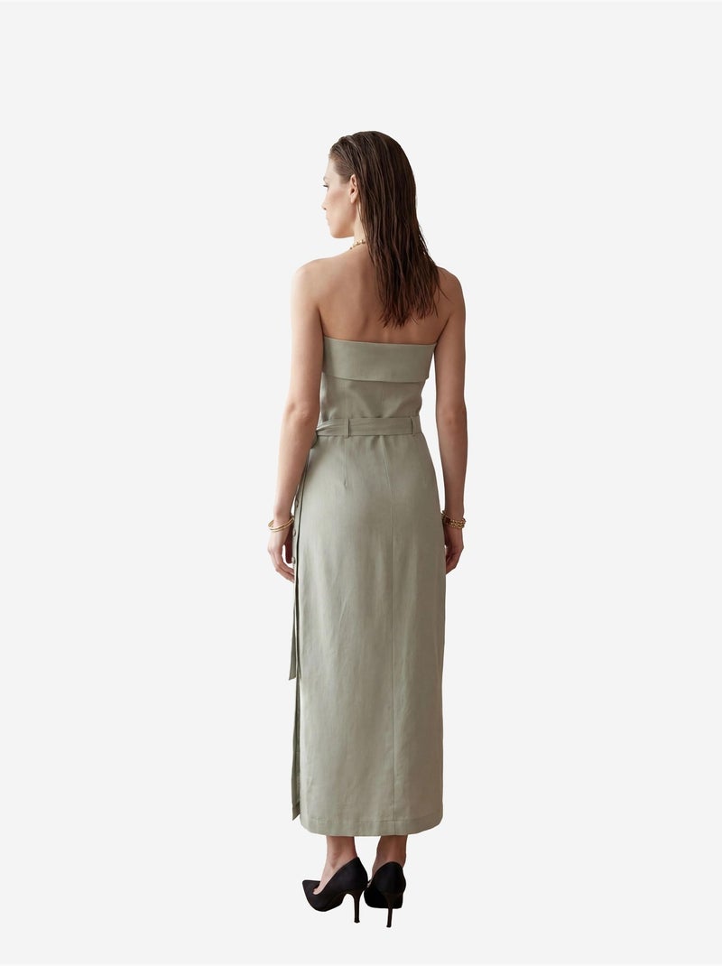 Robe longue bustier avec ceinture my fashion Vert pastel - Kiabi
