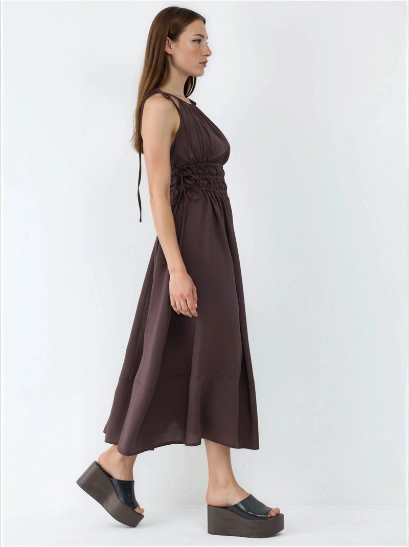 Robe longue bustier avec détails élastiques busem Marron foncé - Kiabi