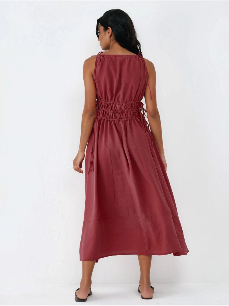Robe longue bustier avec détails élastiques busem Rouge foncé - Kiabi