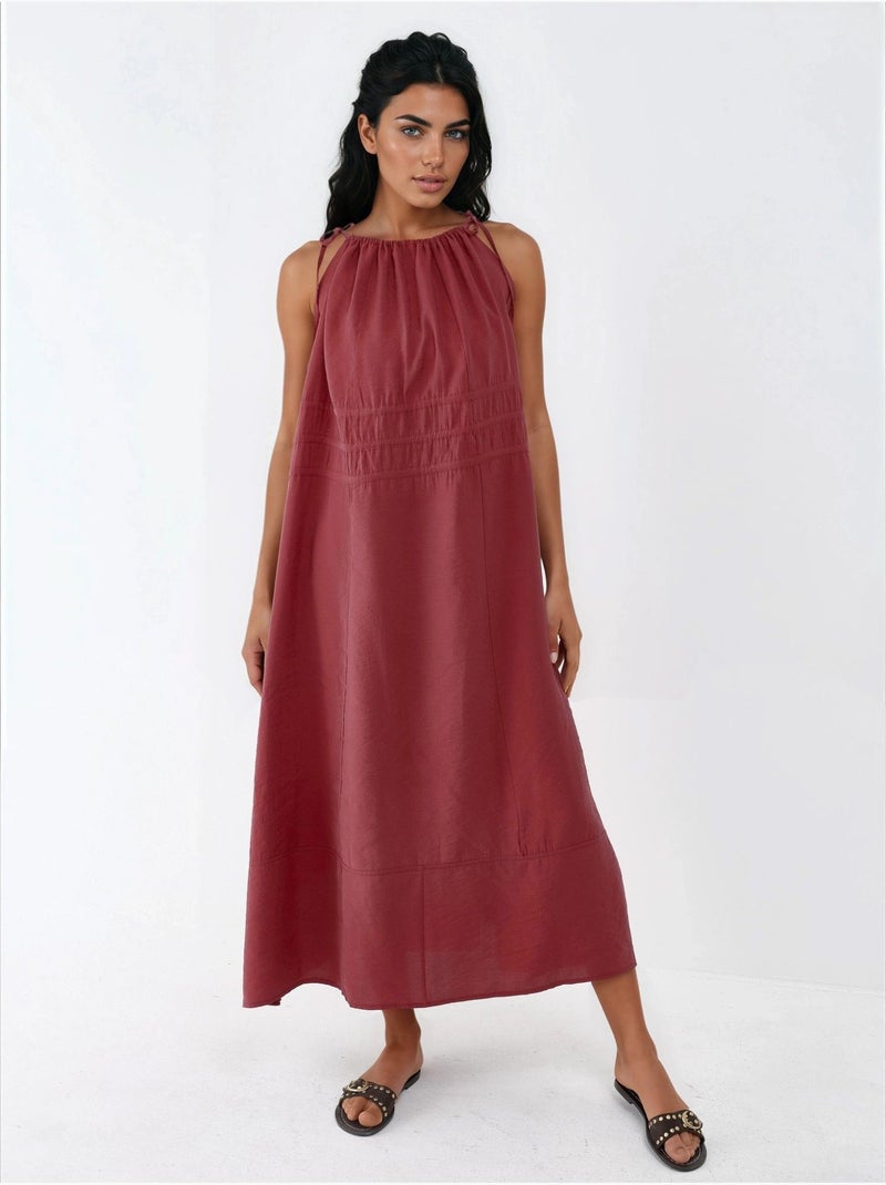 Robe longue bustier avec détails élastiques busem Rouge foncé - Kiabi