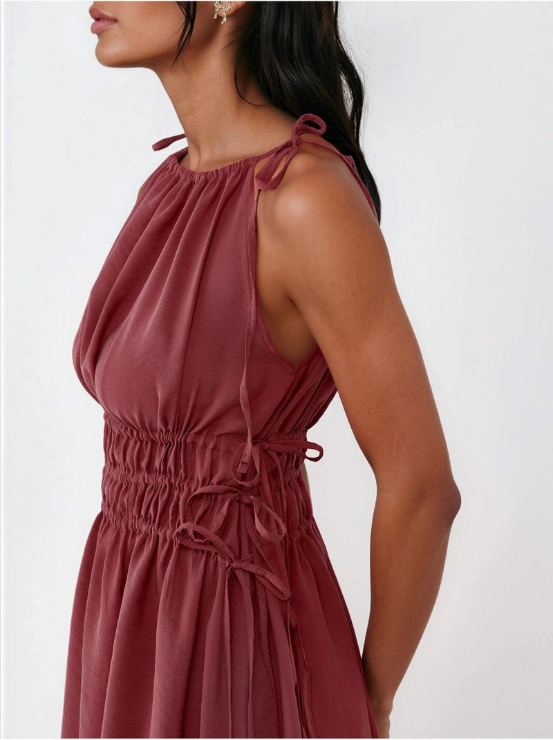 Robe longue bustier avec détails élastiques busem Rouge foncé - Kiabi