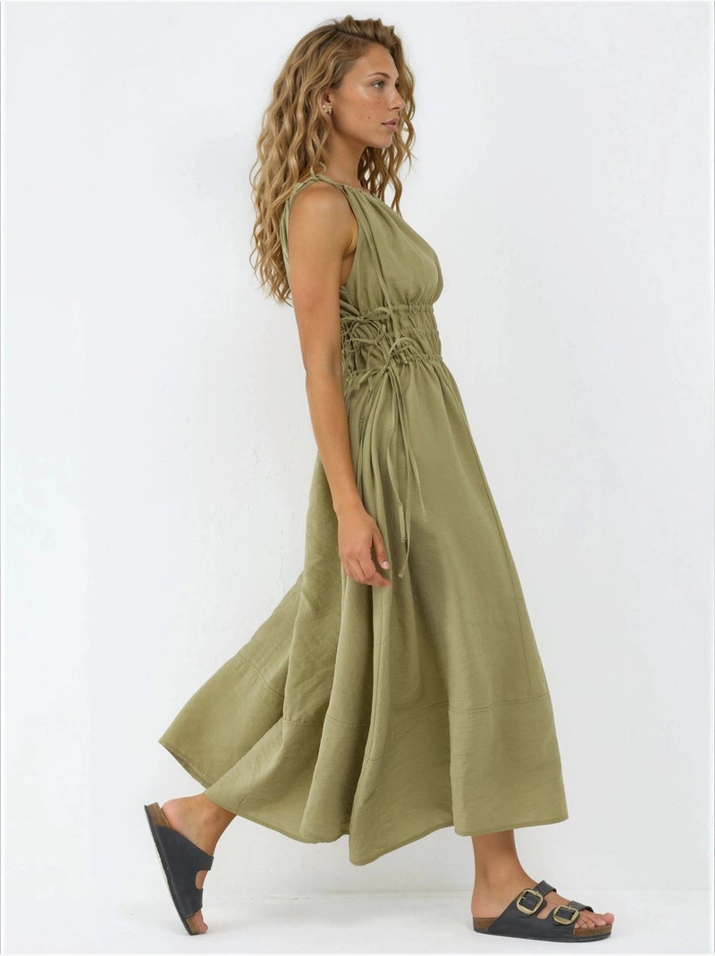 Robe longue bustier avec détails élastiques busem Vert kaki - Kiabi