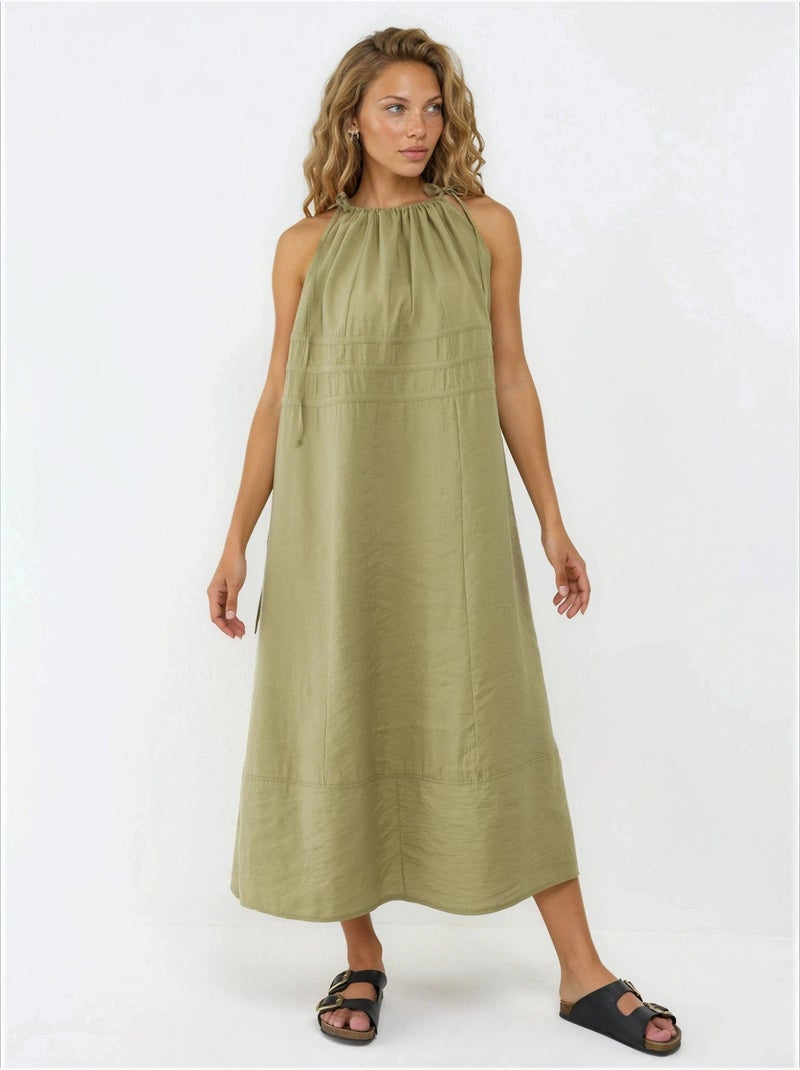 Robe longue bustier avec détails élastiques busem Vert kaki - Kiabi