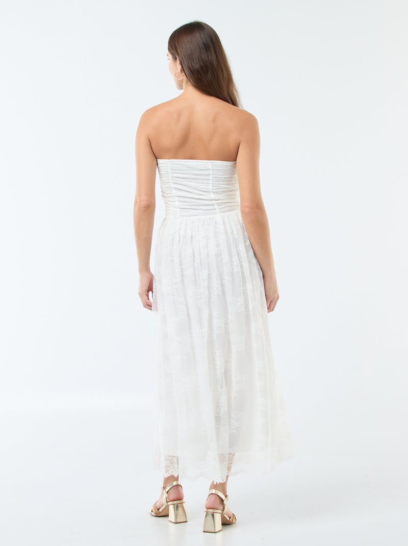 Robe longue bustier en dentelle Blanc - Kiabi