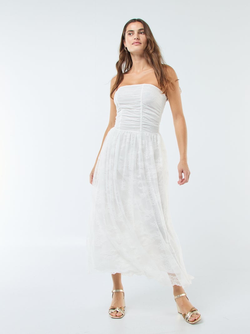 Robe longue bustier en dentelle Blanc - Kiabi