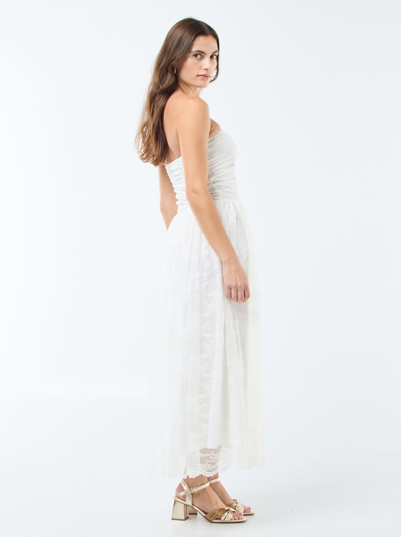Robe longue bustier en dentelle Blanc - Kiabi
