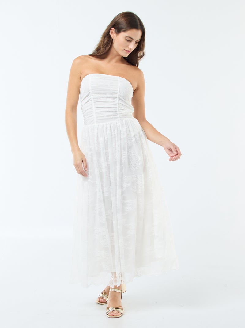 Robe longue bustier en dentelle Blanc - Kiabi