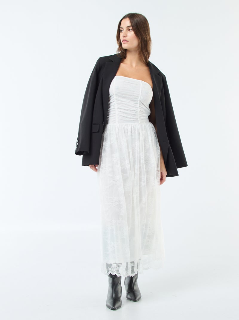 Robe longue bustier en dentelle Blanc - Kiabi