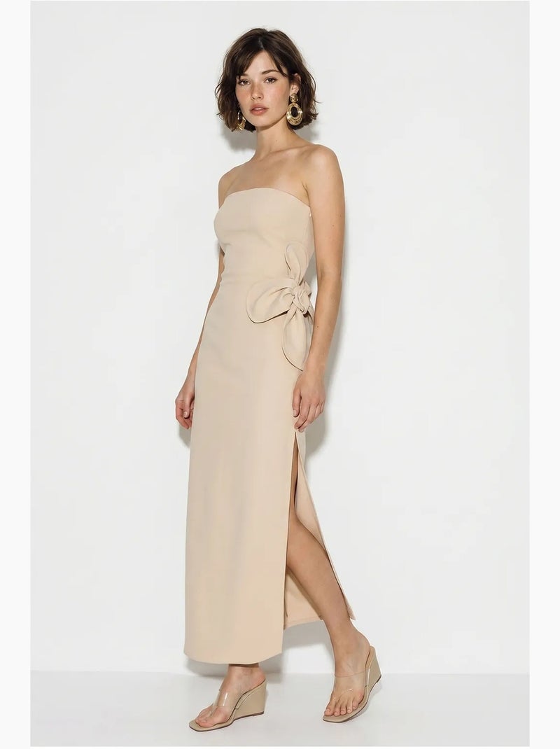 Robe longue bustier fendue à fleurs lucci Beige argile - Kiabi