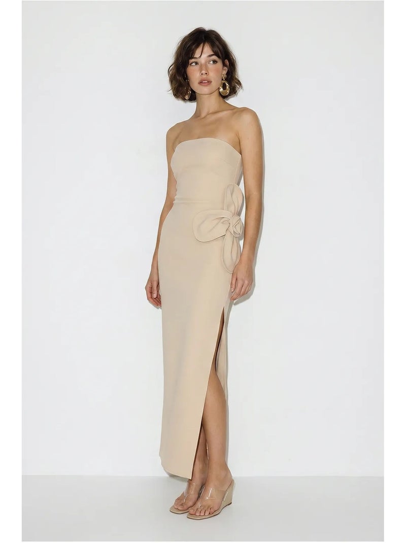 Robe longue bustier fendue à fleurs lucci Beige argile - Kiabi