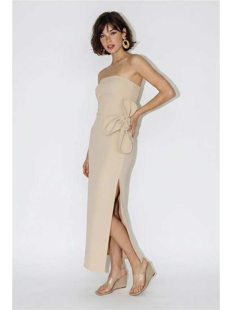 Robe longue bustier fendue à fleurs lucci Beige argile - Kiabi