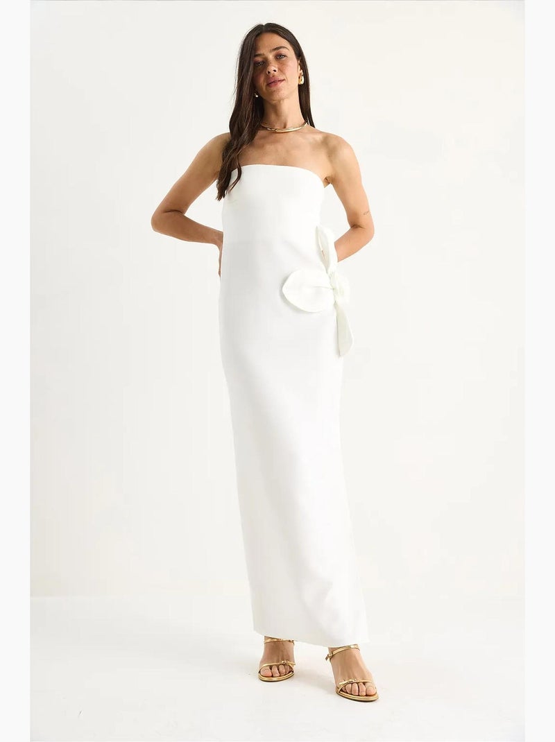 Robe longue bustier fendue à fleurs lucci Blanc - Kiabi
