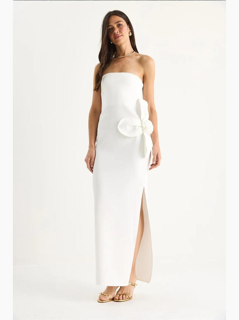 Robe longue bustier fendue à fleurs lucci Blanc - Kiabi