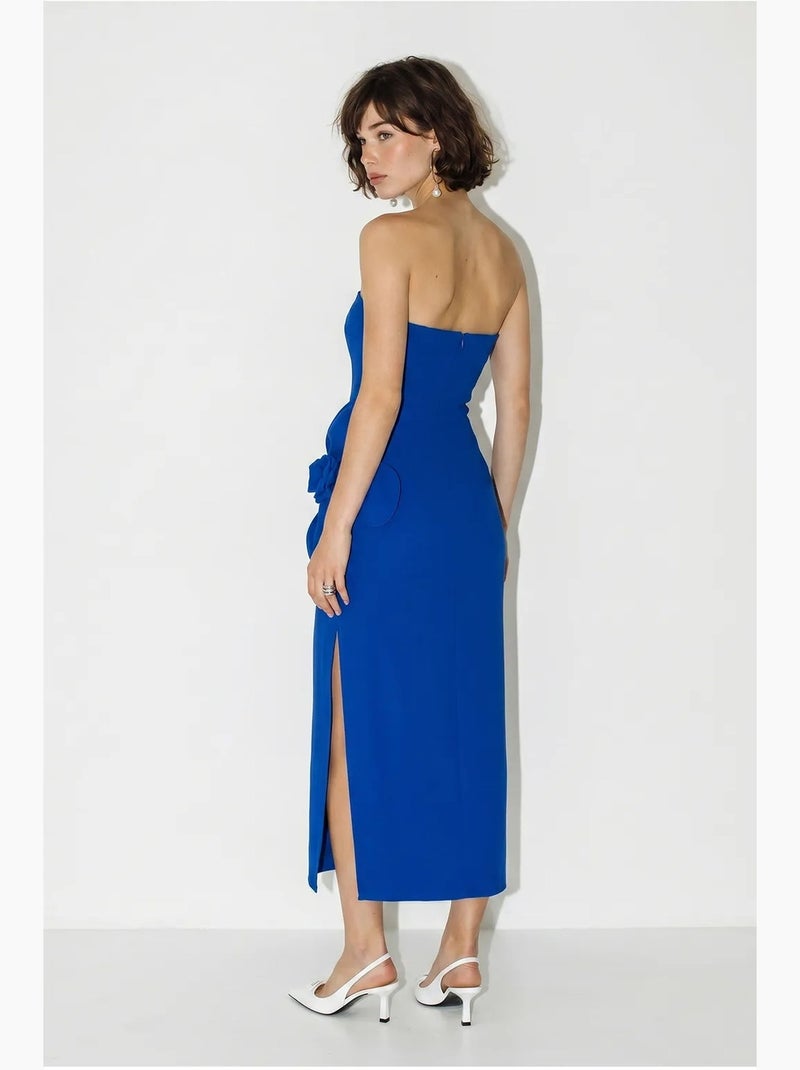 Robe longue bustier fendue à fleurs lucci Bleu cobalt - Kiabi