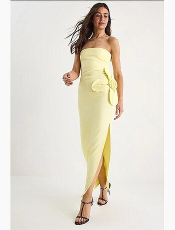 Robe longue bustier fendue à fleurs lucci