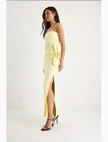 Robe longue bustier fendue à fleurs lucci