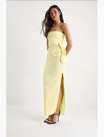 Robe longue bustier fendue à fleurs lucci