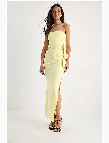 Robe longue bustier fendue à fleurs lucci