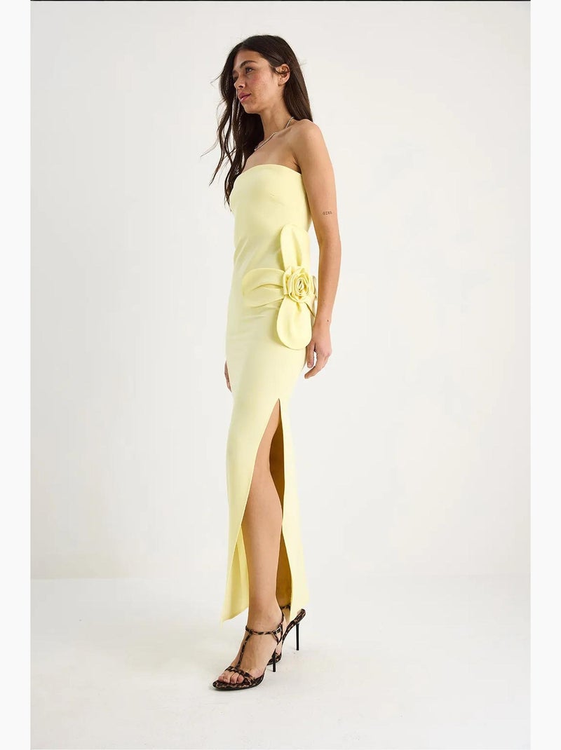 Robe longue bustier fendue à fleurs lucci Jaune citron - Kiabi