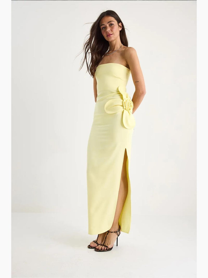 Robe longue bustier fendue à fleurs lucci Jaune citron - Kiabi