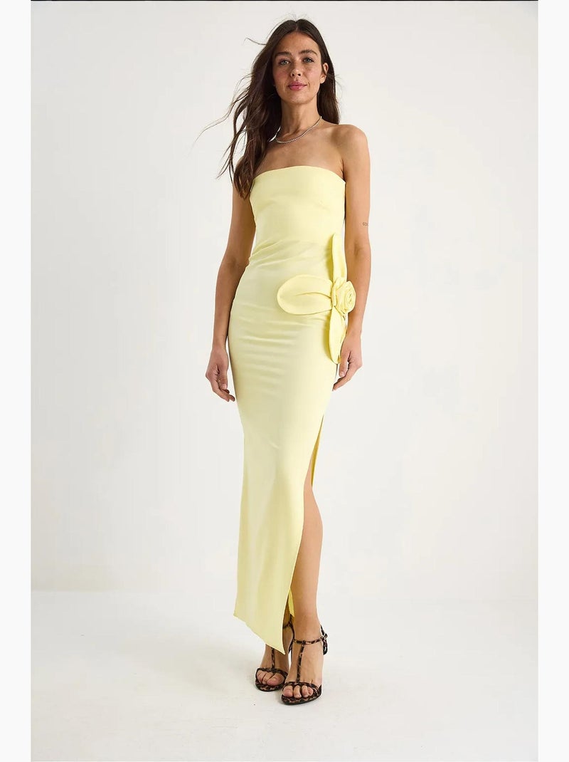 Robe longue bustier fendue à fleurs lucci Jaune citron - Kiabi