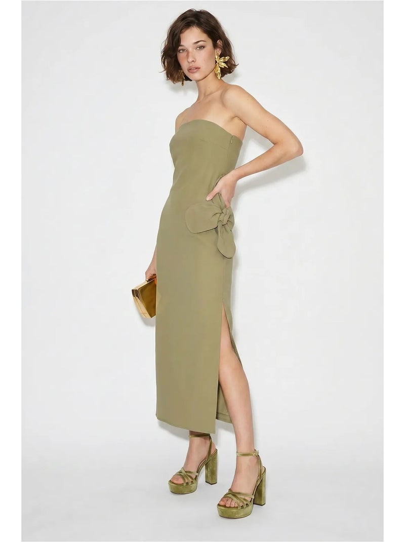 Robe longue bustier fendue à fleurs lucci Kaki - Kiabi