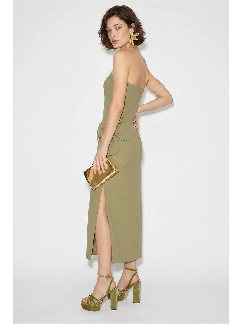 Robe longue bustier fendue à fleurs lucci Kaki - Kiabi