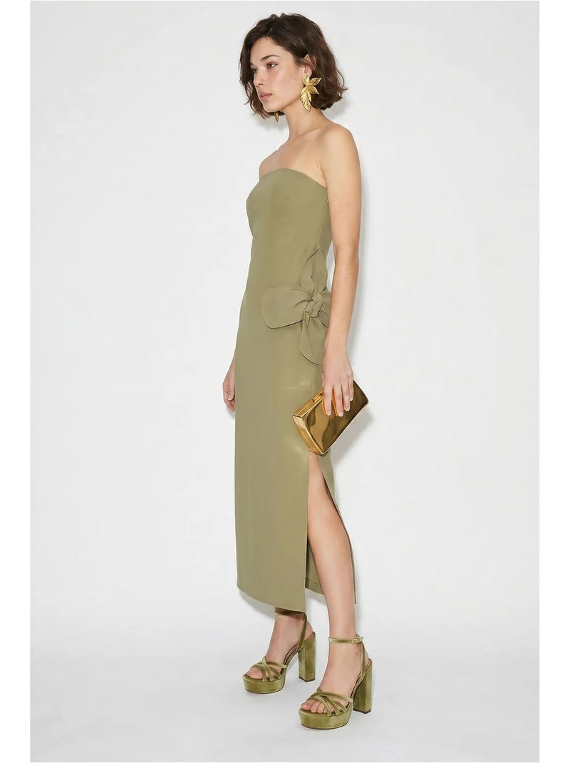 Robe longue bustier fendue à fleurs lucci Kaki - Kiabi