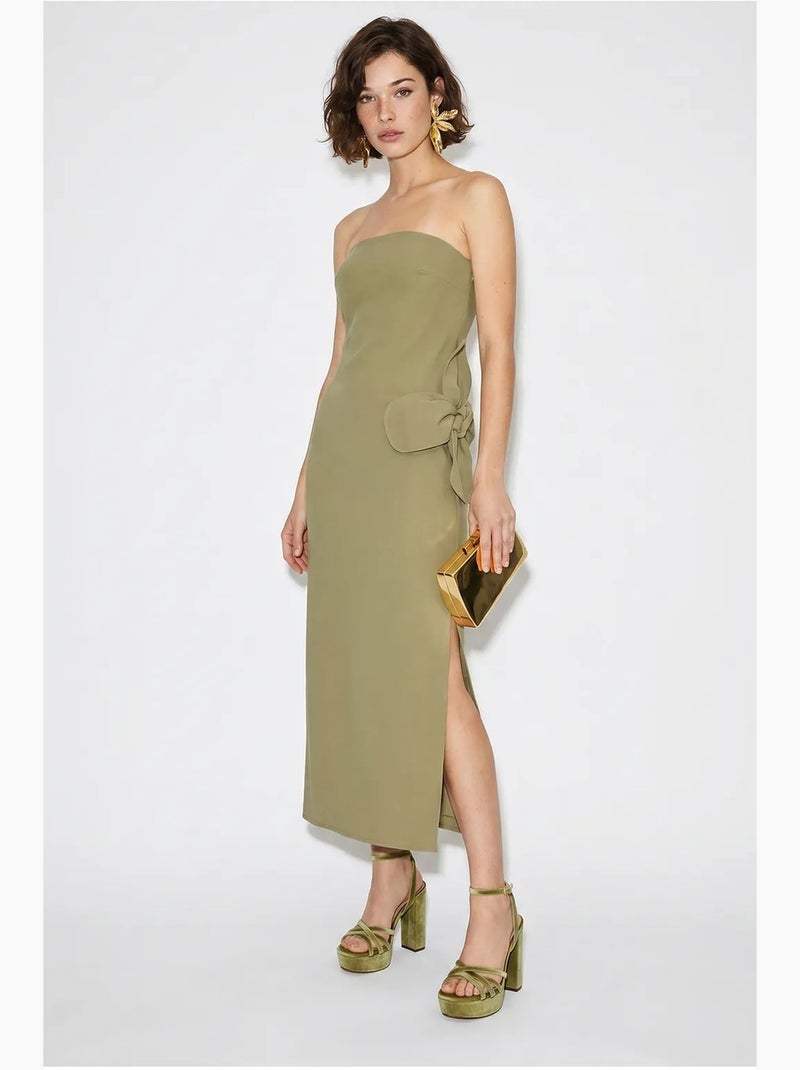 Robe longue bustier fendue à fleurs lucci Kaki - Kiabi