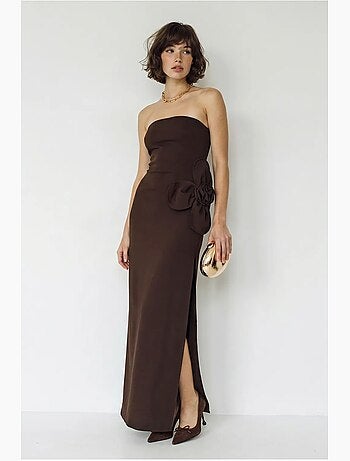 Robe longue bustier fendue à fleurs lucci