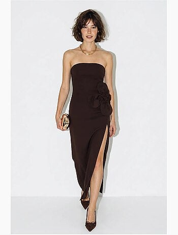 Robe longue bustier fendue à fleurs lucci