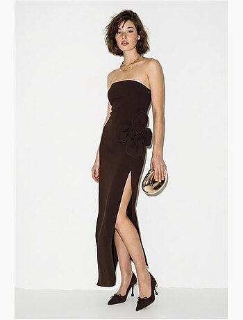 Robe longue bustier fendue à fleurs lucci