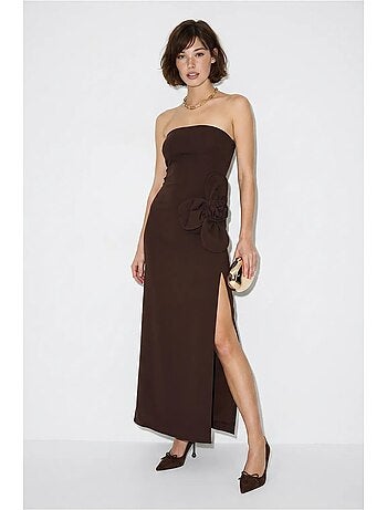 Robe longue bustier fendue à fleurs lucci