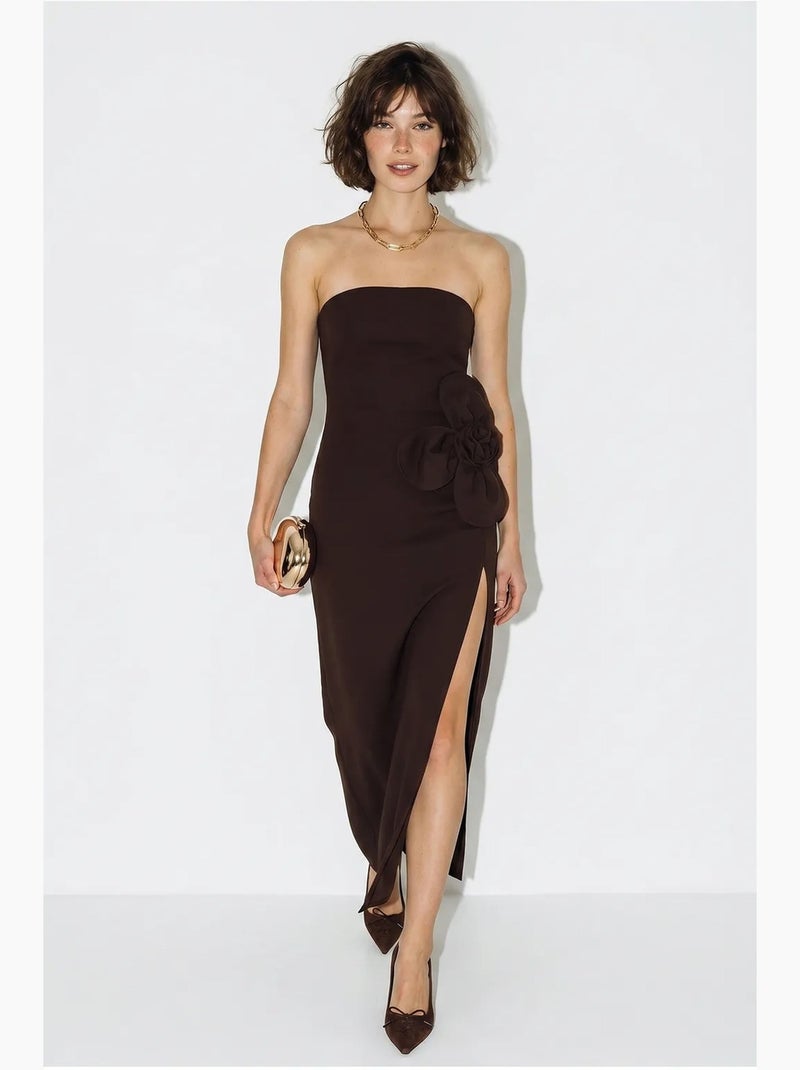 Robe longue bustier fendue à fleurs lucci Marron chocolat - Kiabi