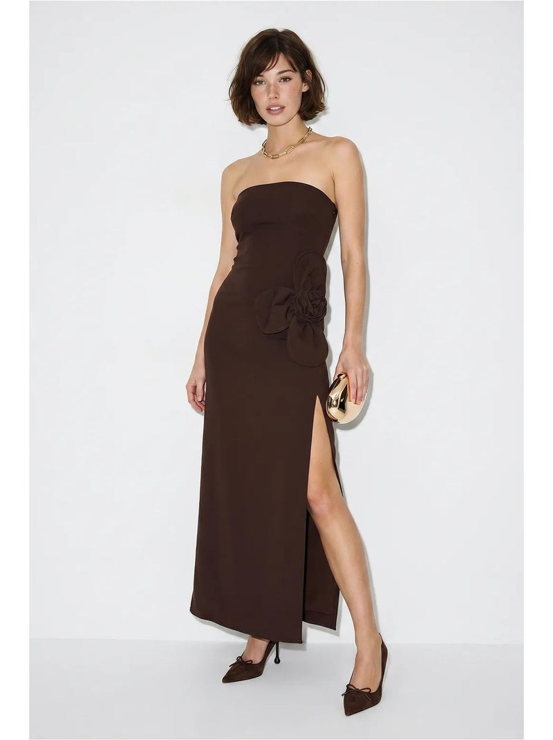 Robe longue bustier fendue à fleurs lucci Marron chocolat - Kiabi