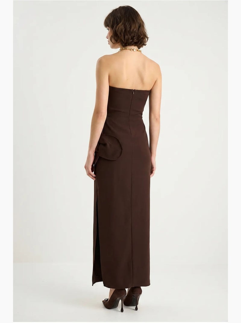 Robe longue bustier fendue à fleurs lucci Marron chocolat - Kiabi