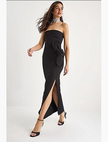 Robe longue bustier fendue à fleurs lucci