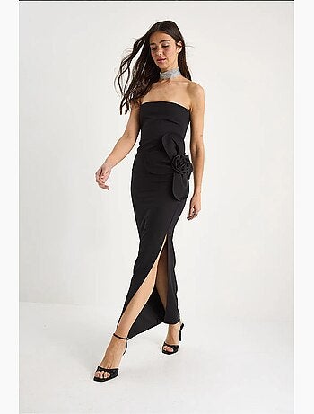 Robe longue bustier fendue à fleurs lucci