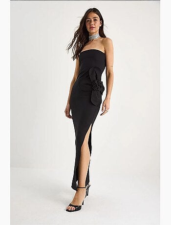 Robe longue bustier fendue à fleurs lucci