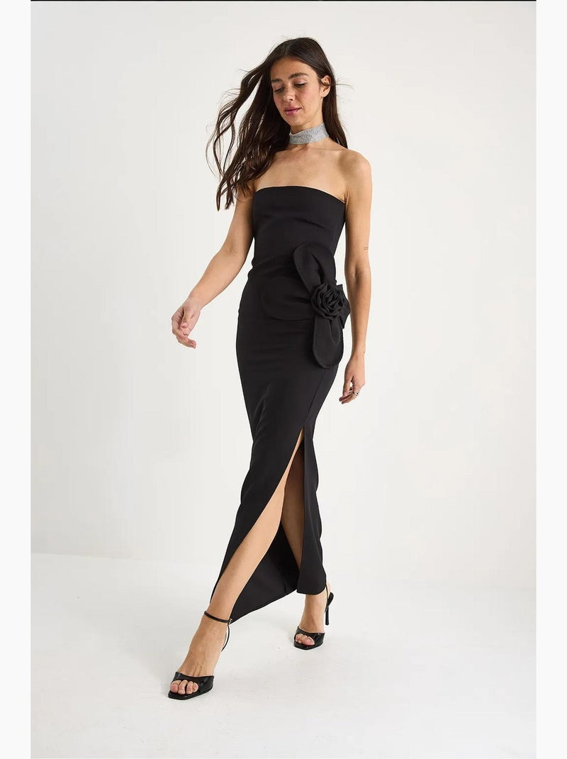 Robe longue bustier fendue à fleurs lucci Noir - Kiabi