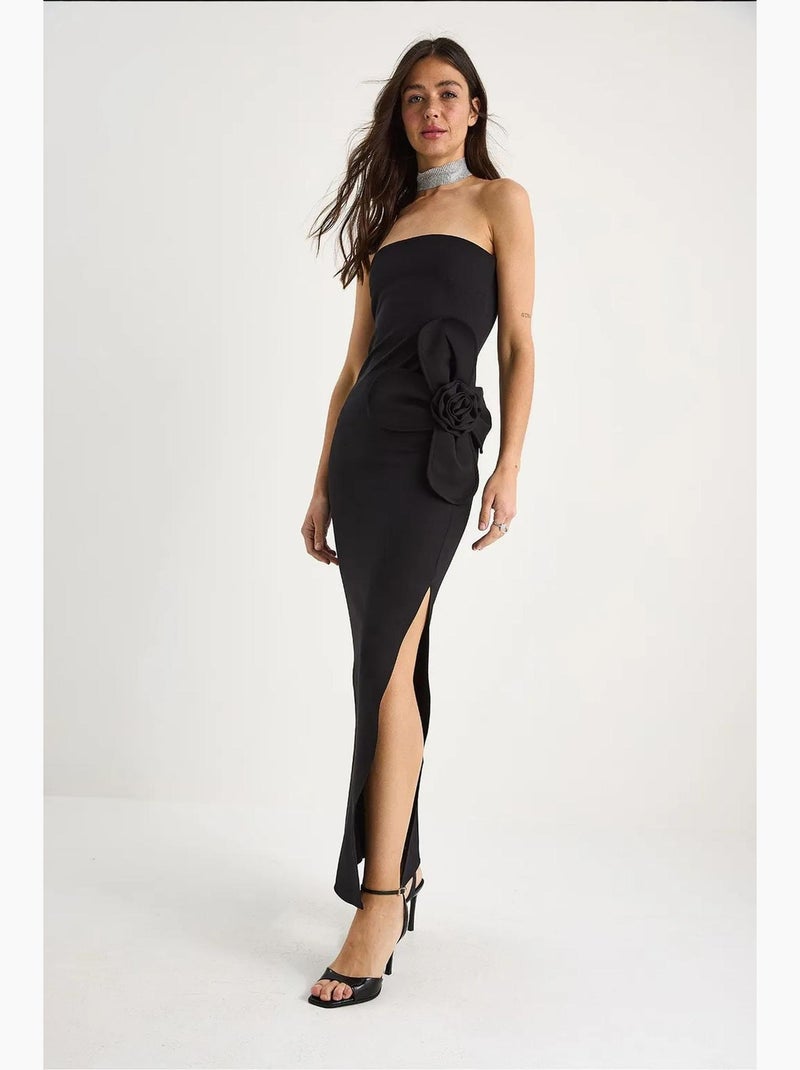 Robe longue bustier fendue à fleurs lucci Noir - Kiabi