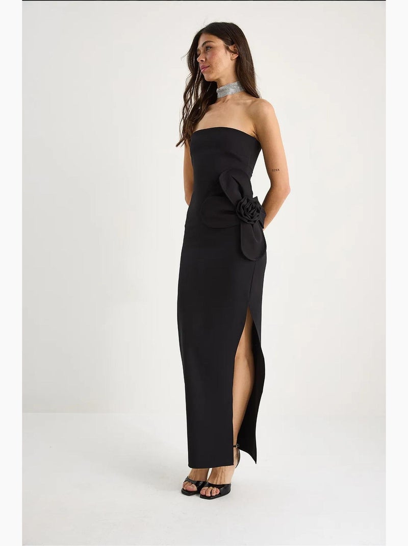 Robe longue bustier fendue à fleurs lucci Noir - Kiabi