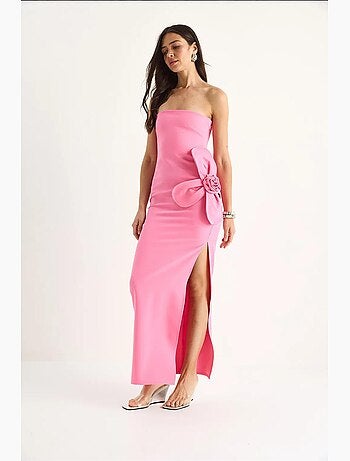 Robe longue bustier fendue à fleurs lucci