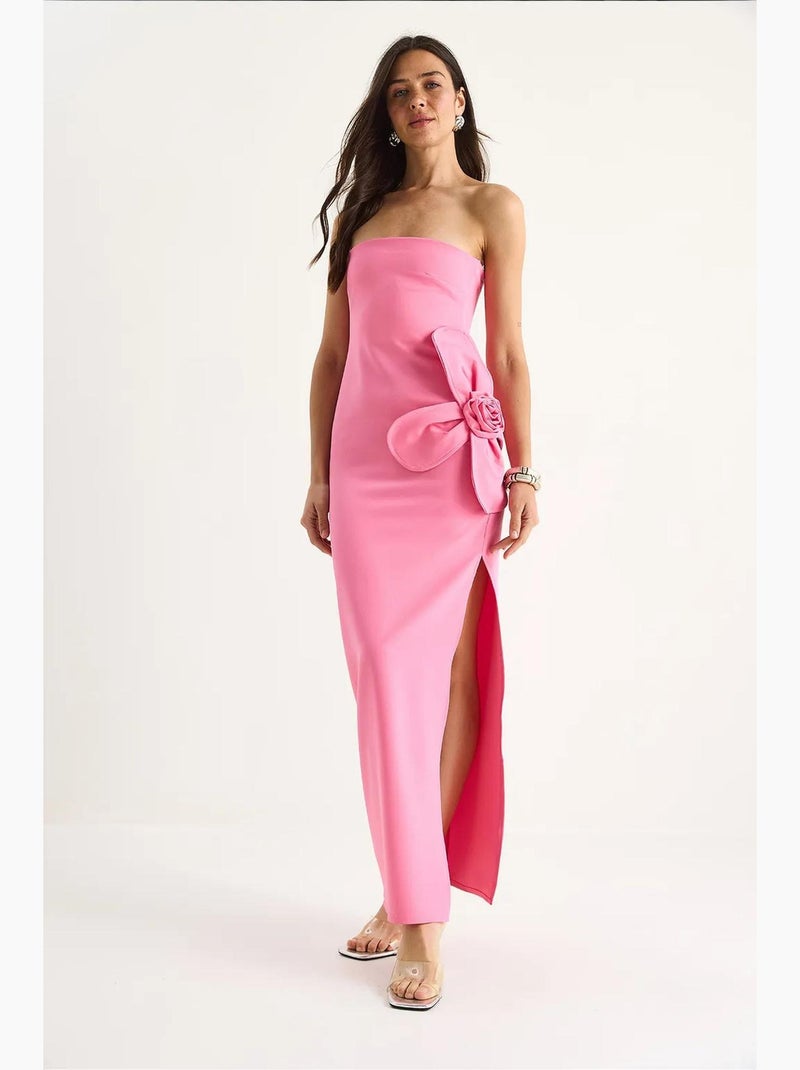 Robe longue bustier fendue à fleurs lucci Rose fluo/Solinotes - Kiabi