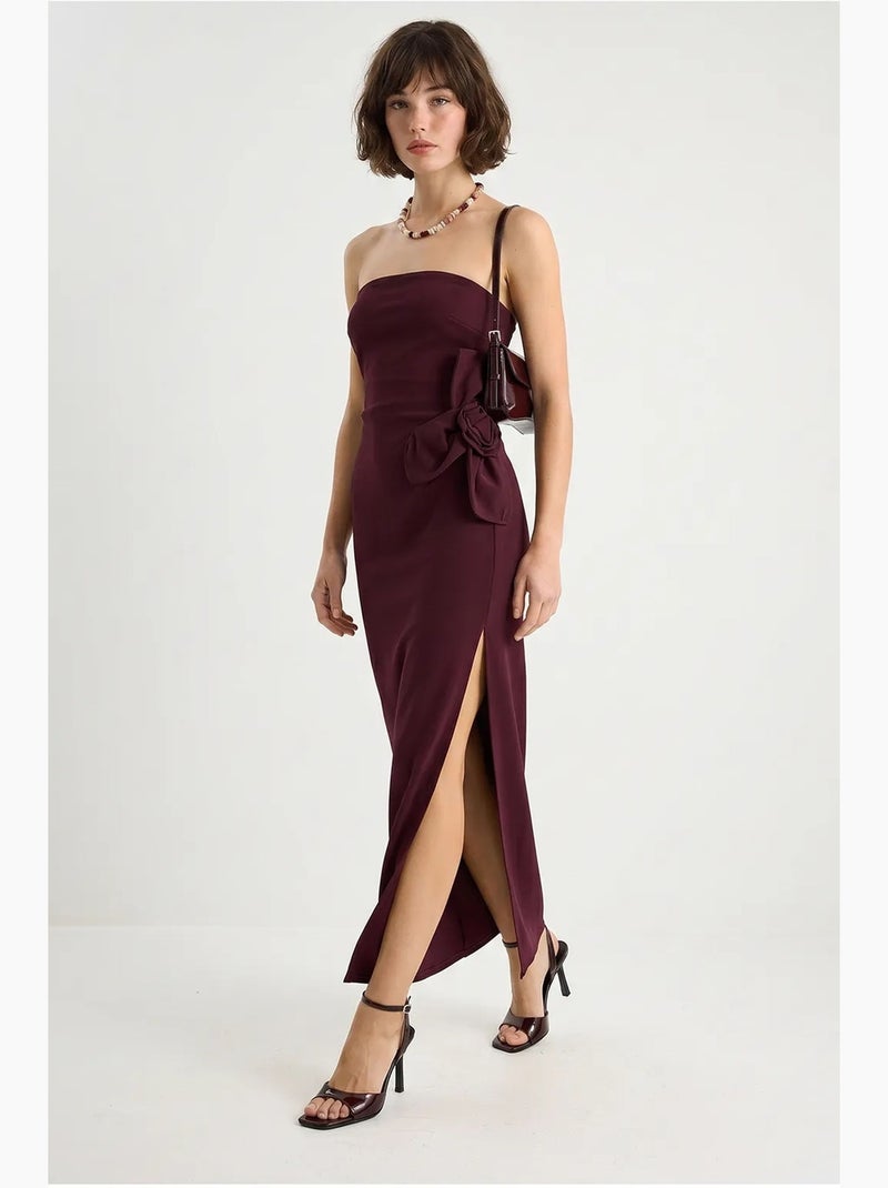 Robe longue bustier fendue à fleurs lucci Rouge bordeaux - Kiabi