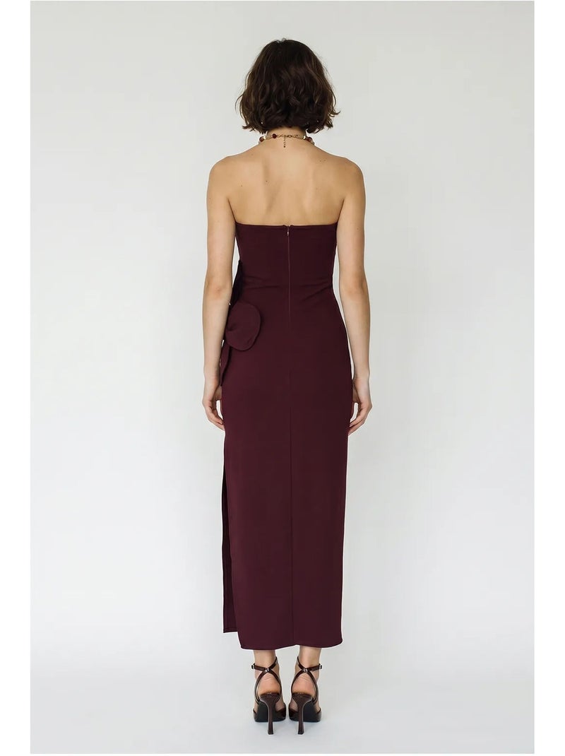 Robe longue bustier fendue à fleurs lucci Rouge bordeaux - Kiabi