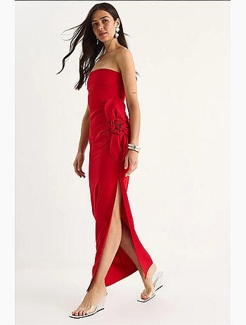 Robe longue bustier fendue à fleurs lucci