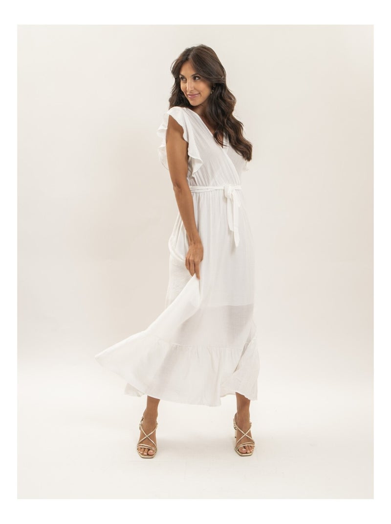 Robe longue cache-coeur avec ceinture ITERIA Blanc - Kiabi