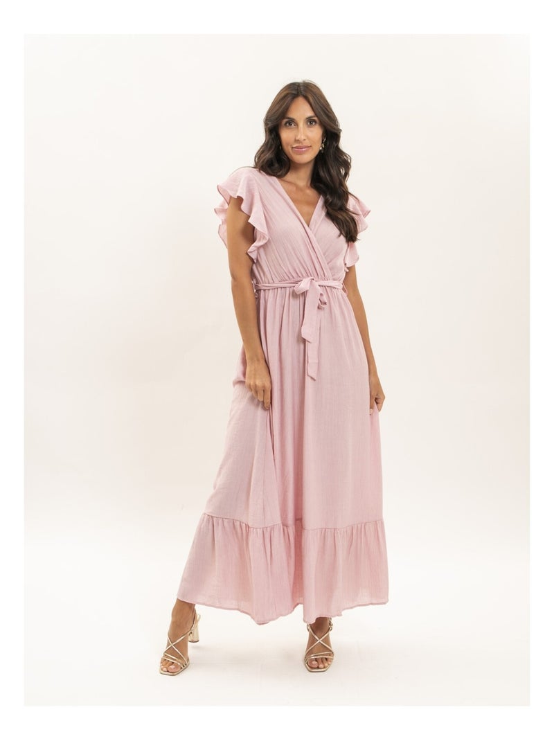 Robe longue cache-coeur avec ceinture ITERIA Rose - Kiabi