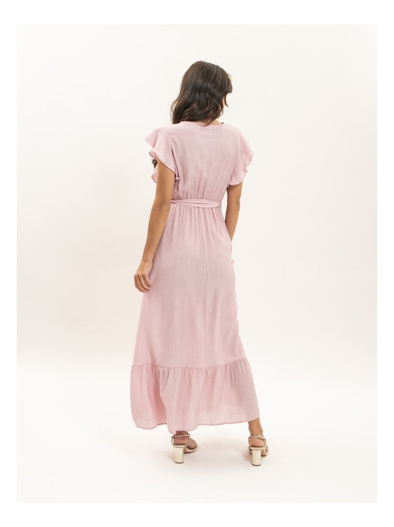 Robe longue cache-coeur avec ceinture ITERIA Rose - Kiabi